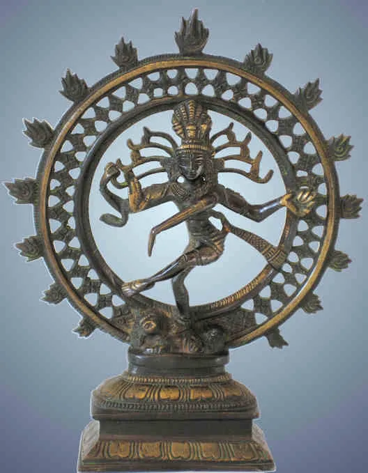 A bronze Shiva Nataraj dancing inside a ring of flames